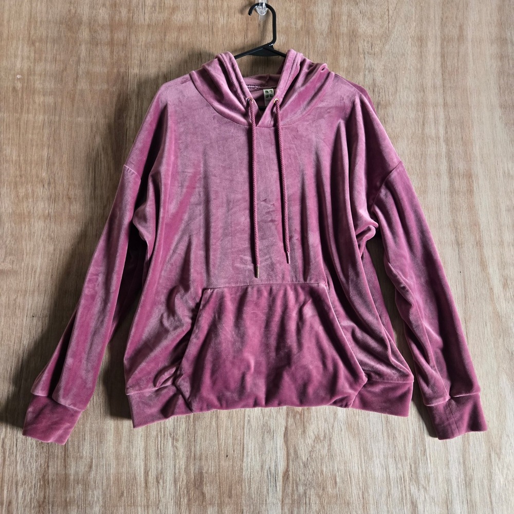 Soft Velour Pullover Hoodie Rose Pink Women's Size Large Activewear Cozy
